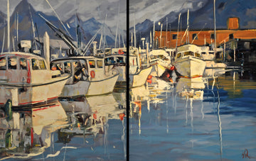 Van Boats Reflection (Diptych) SOLD - Halin de Repentigny - painting